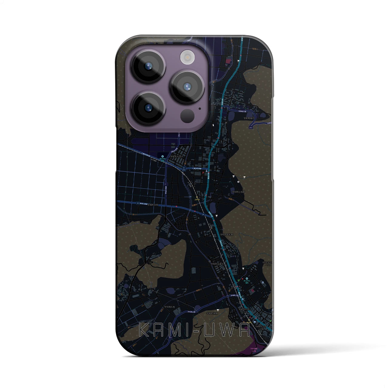 【上宇和】地図柄iPhoneケース（バックカバータイプ・ブラック）iPhone 14 Pro 用