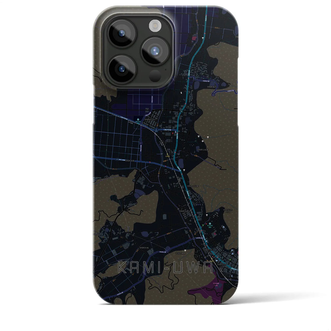 【上宇和】地図柄iPhoneケース（バックカバータイプ・ブラック）iPhone 15 Pro Max 用