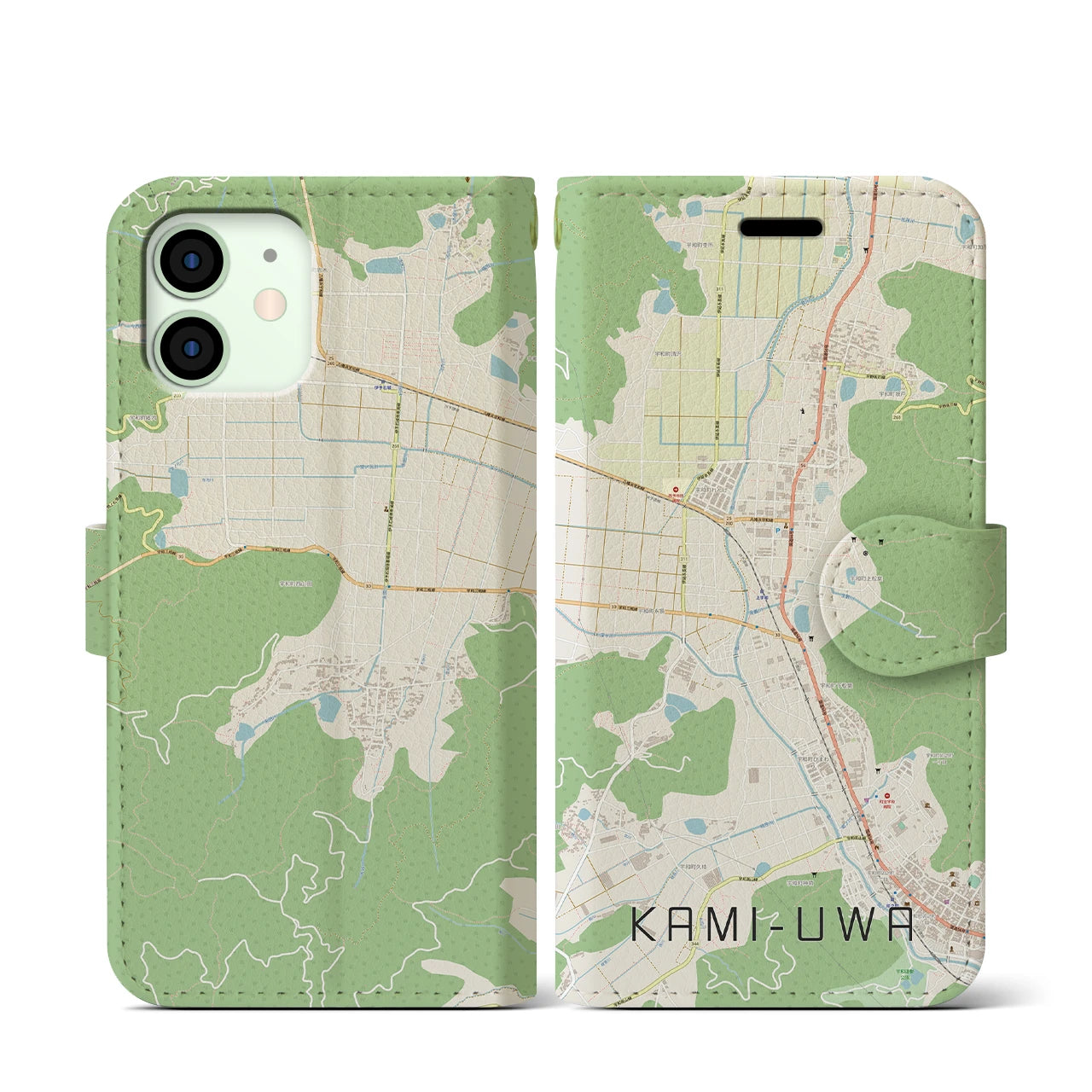 【上宇和】地図柄iPhoneケース（手帳両面タイプ・ナチュラル）iPhone 12 mini 用