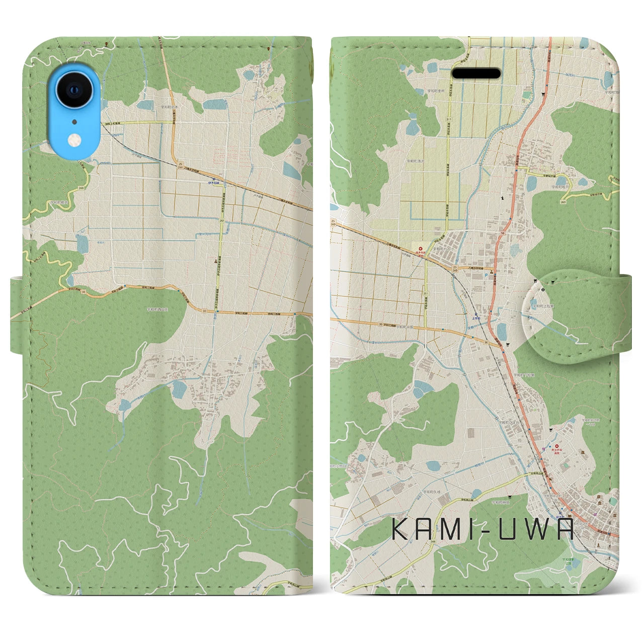 【上宇和】地図柄iPhoneケース（手帳両面タイプ・ナチュラル）iPhone XR 用