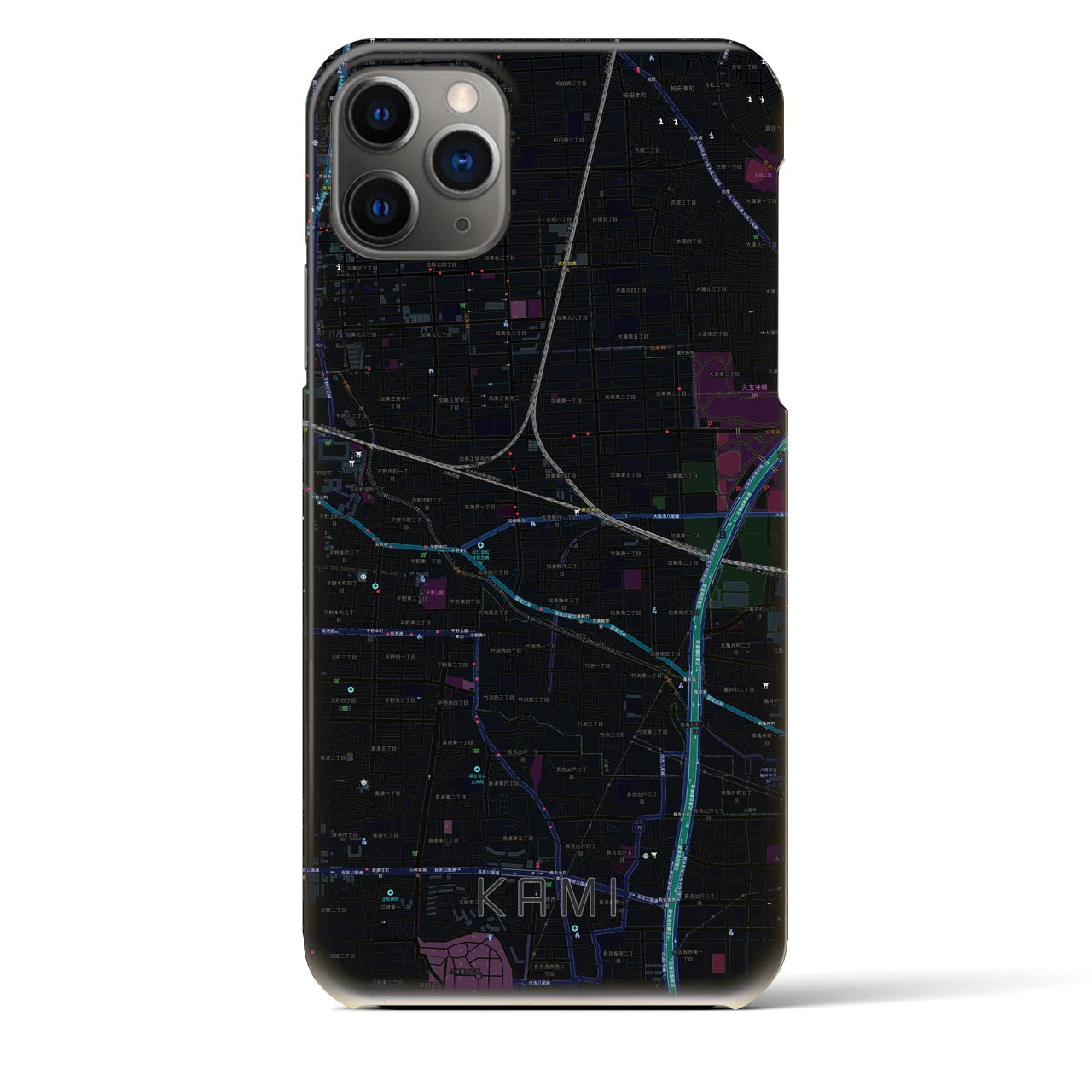 【加美】地図柄iPhoneケース（バックカバータイプ・ブラック）iPhone 11 Pro Max 用