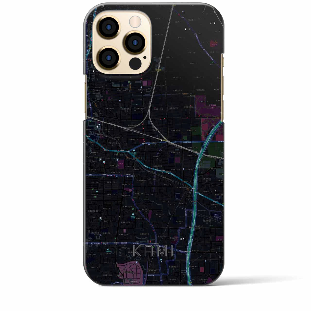 【加美】地図柄iPhoneケース（バックカバータイプ・ブラック）iPhone 12 Pro Max 用