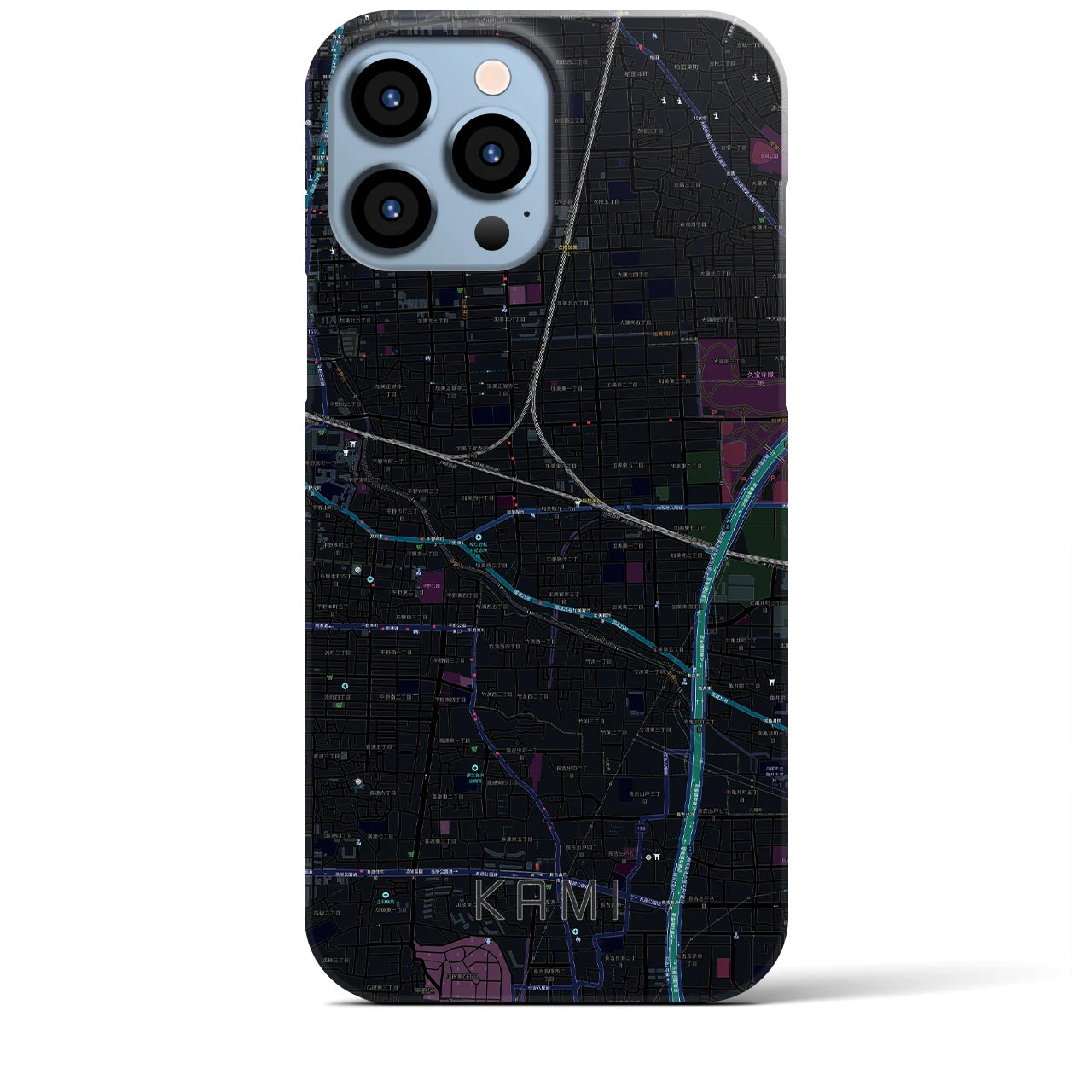【加美】地図柄iPhoneケース（バックカバータイプ・ブラック）iPhone 13 Pro Max 用