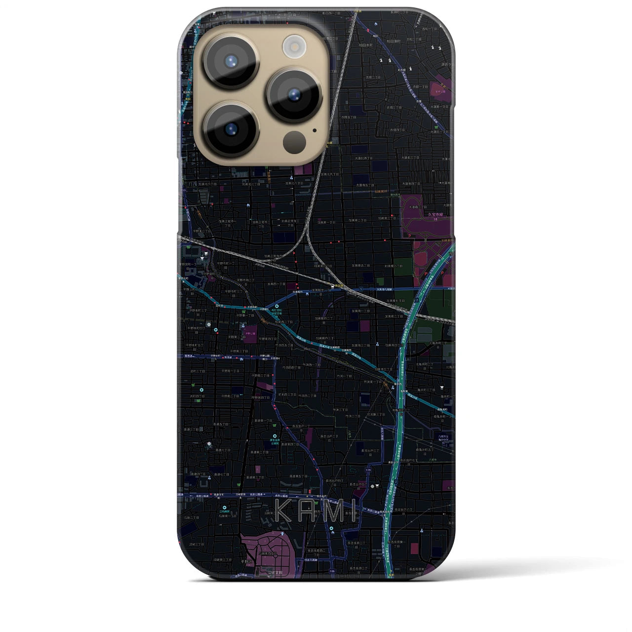 【加美】地図柄iPhoneケース（バックカバータイプ・ブラック）iPhone 14 Pro Max 用