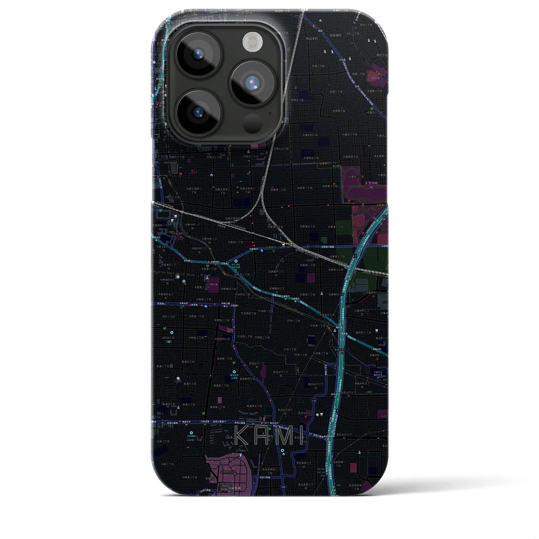 【加美】地図柄iPhoneケース（バックカバータイプ・ブラック）iPhone 15 Pro Max 用
