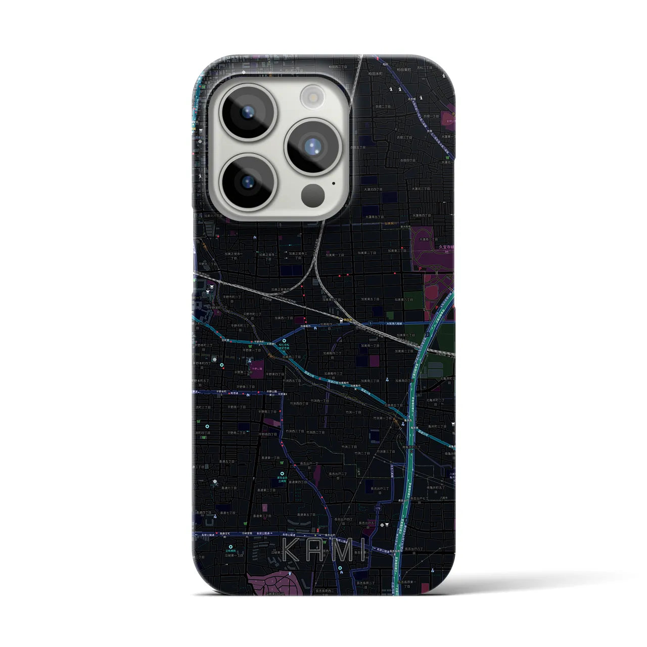 【加美】地図柄iPhoneケース（バックカバータイプ・ブラック）iPhone 15 Pro 用