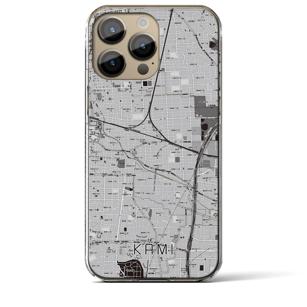 【加美】地図柄iPhoneケース（クリアタイプ・モノトーン）iPhone 14 Pro Max 用