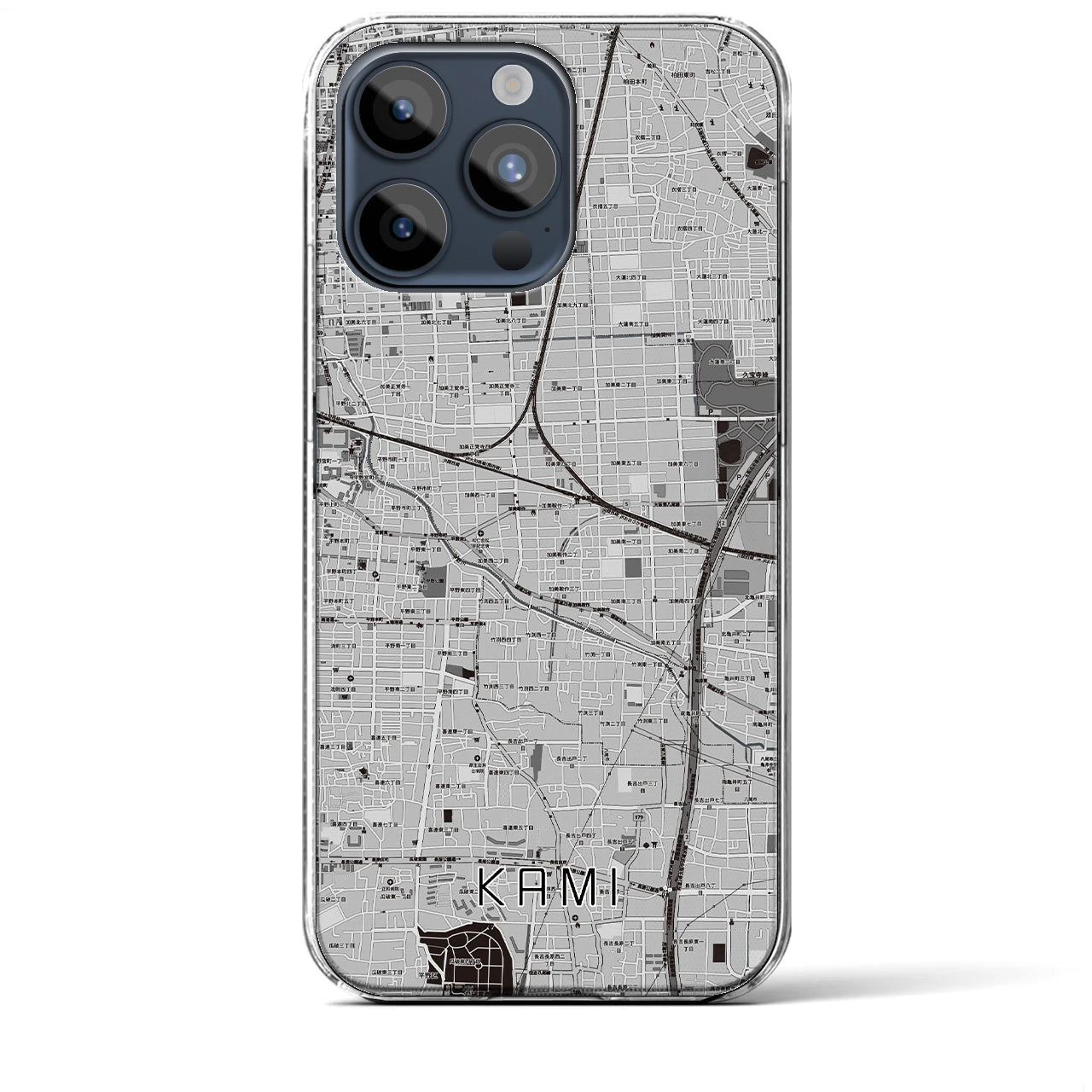 【加美】地図柄iPhoneケース（クリアタイプ・モノトーン）iPhone 15 Pro Max 用