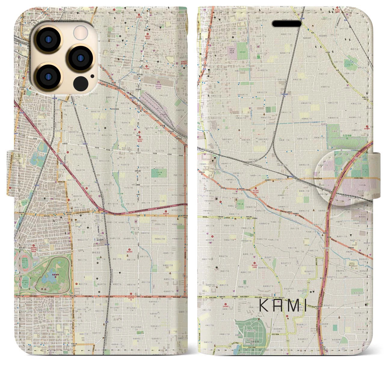 【加美】地図柄iPhoneケース（手帳両面タイプ・ナチュラル）iPhone 12 Pro Max 用