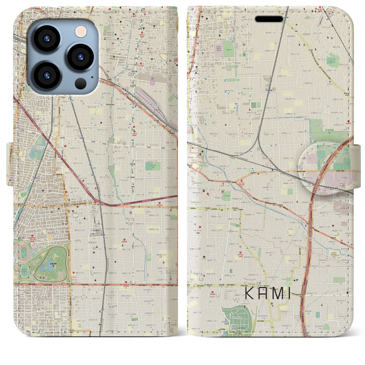 【加美】地図柄iPhoneケース（手帳両面タイプ・ナチュラル）iPhone 13 Pro Max 用