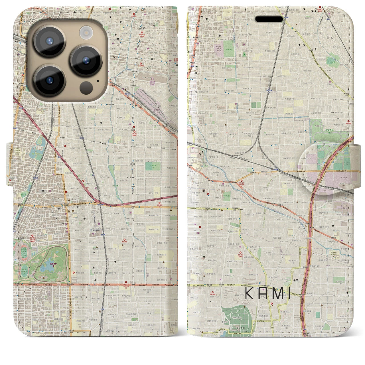 【加美】地図柄iPhoneケース（手帳両面タイプ・ナチュラル）iPhone 14 Pro Max 用