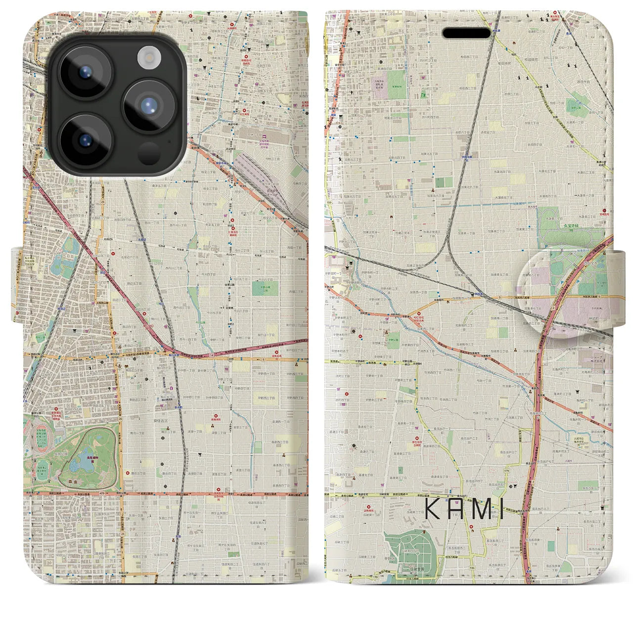 【加美】地図柄iPhoneケース（手帳両面タイプ・ナチュラル）iPhone 15 Pro Max 用