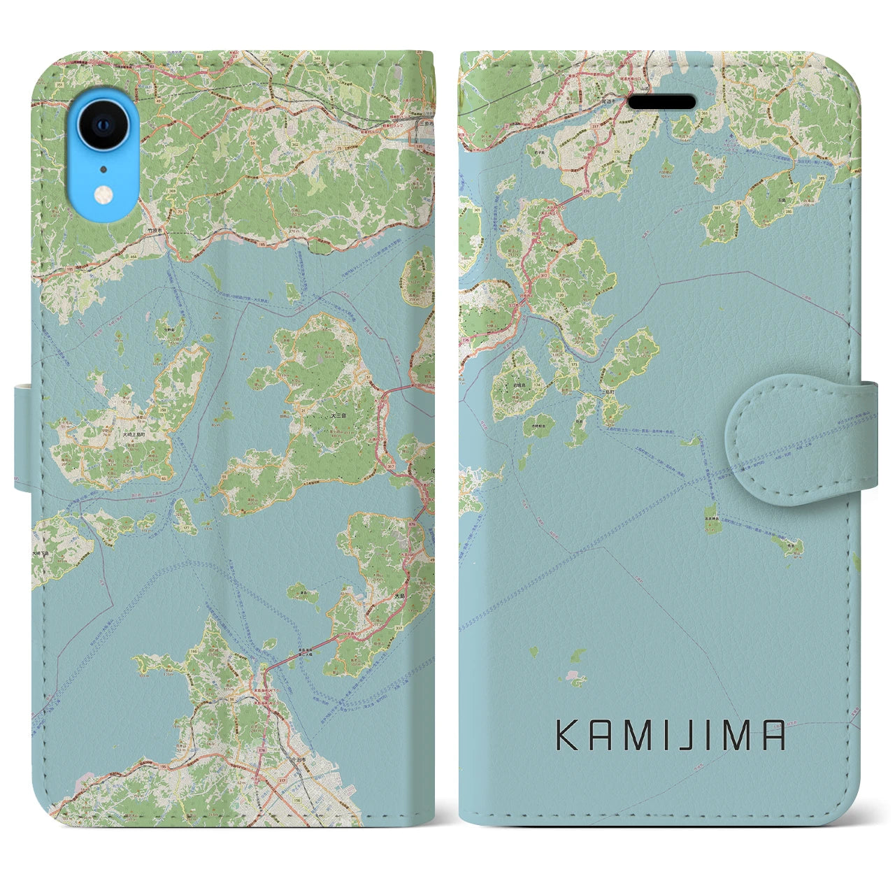 【上島】地図柄iPhoneケース（手帳両面タイプ・ナチュラル）iPhone XR 用