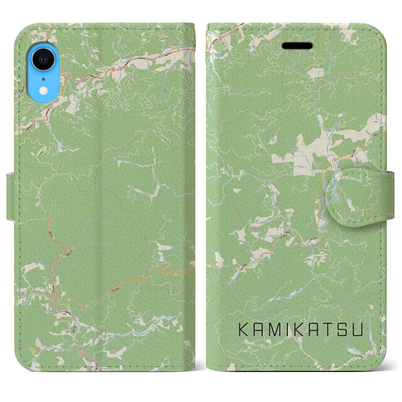 【上勝】地図柄iPhoneケース（手帳両面タイプ・ナチュラル）iPhone XR 用