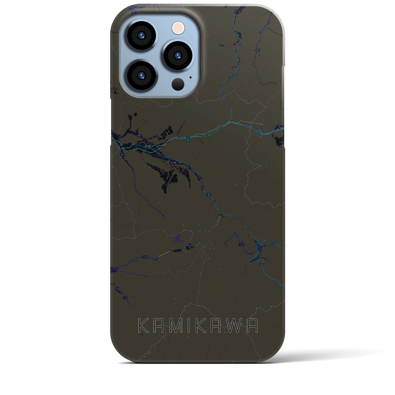 【上川】地図柄iPhoneケース（バックカバータイプ・ブラック）iPhone 13 Pro Max 用