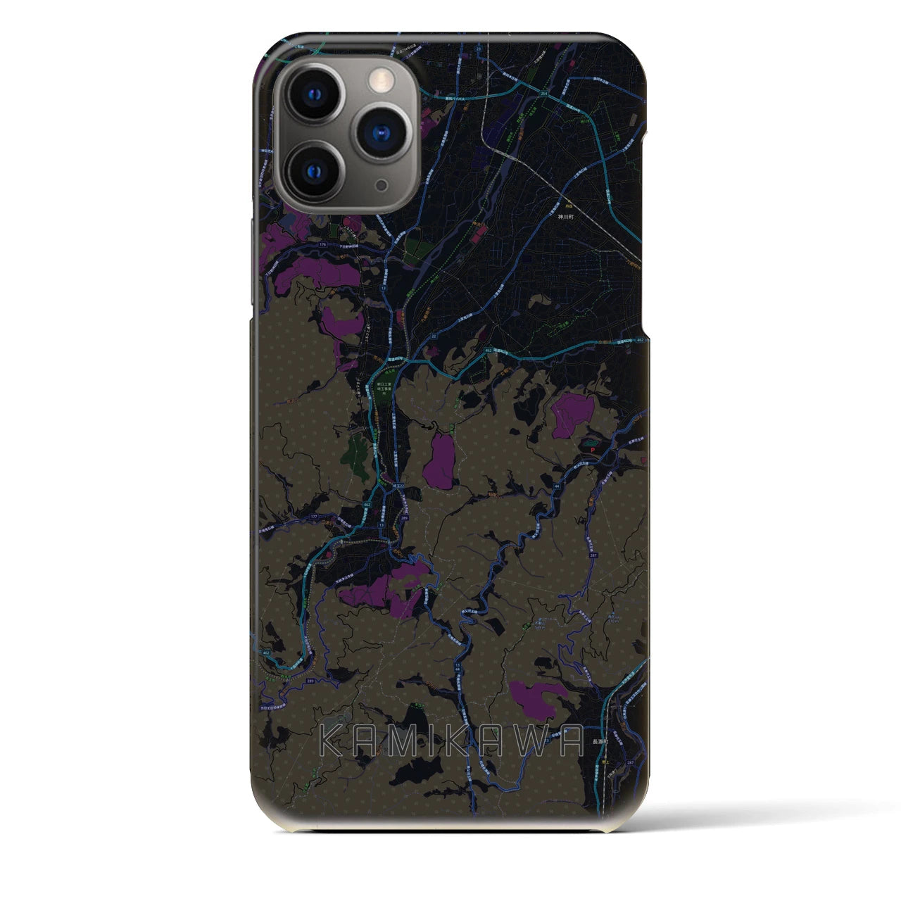 【神川】地図柄iPhoneケース（バックカバータイプ・ブラック）iPhone 11 Pro Max 用