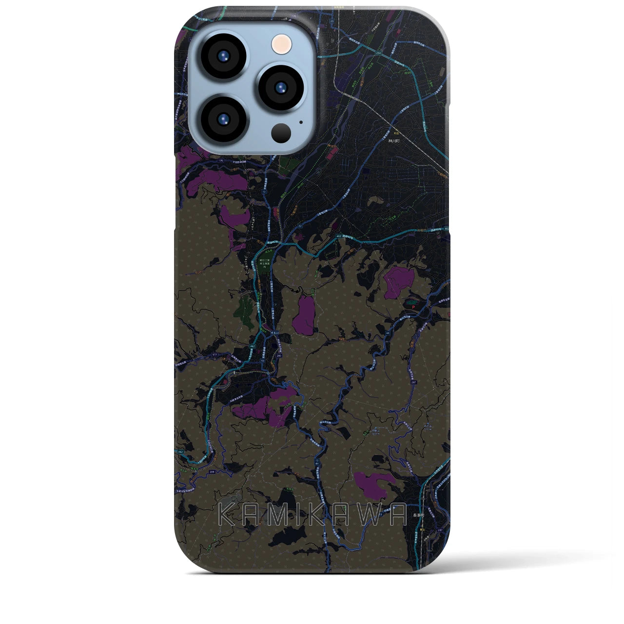 【神川】地図柄iPhoneケース（バックカバータイプ・ブラック）iPhone 13 Pro Max 用