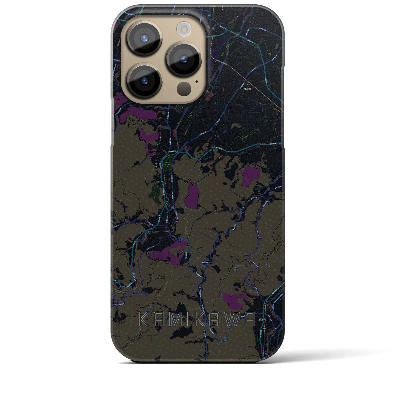 【神川】地図柄iPhoneケース（バックカバータイプ・ブラック）iPhone 14 Pro Max 用