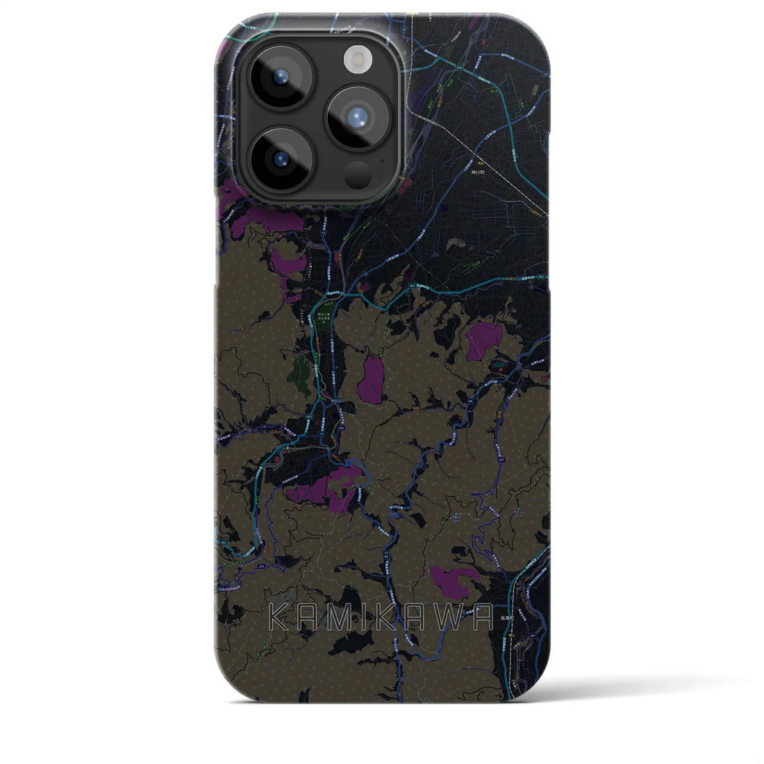 【神川】地図柄iPhoneケース（バックカバータイプ・ブラック）iPhone 15 Pro Max 用