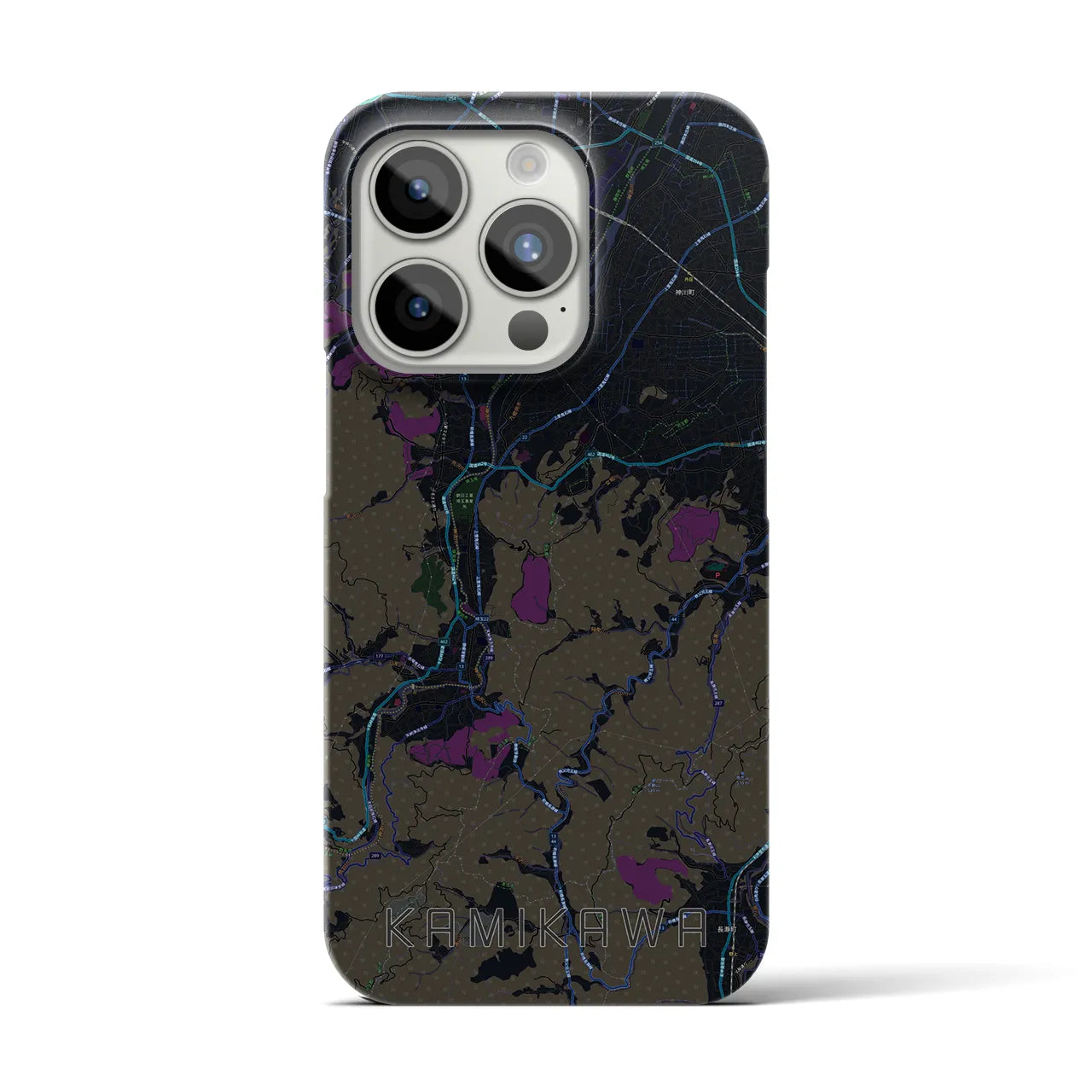 【神川】地図柄iPhoneケース（バックカバータイプ・ブラック）iPhone 15 Pro 用