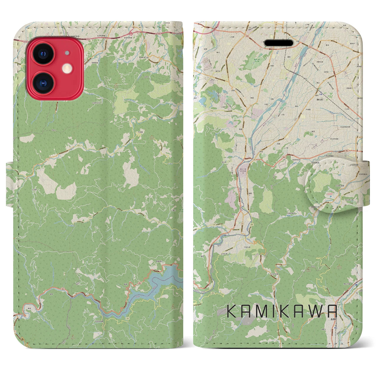 【神川】地図柄iPhoneケース（手帳両面タイプ・ナチュラル）iPhone 11 用