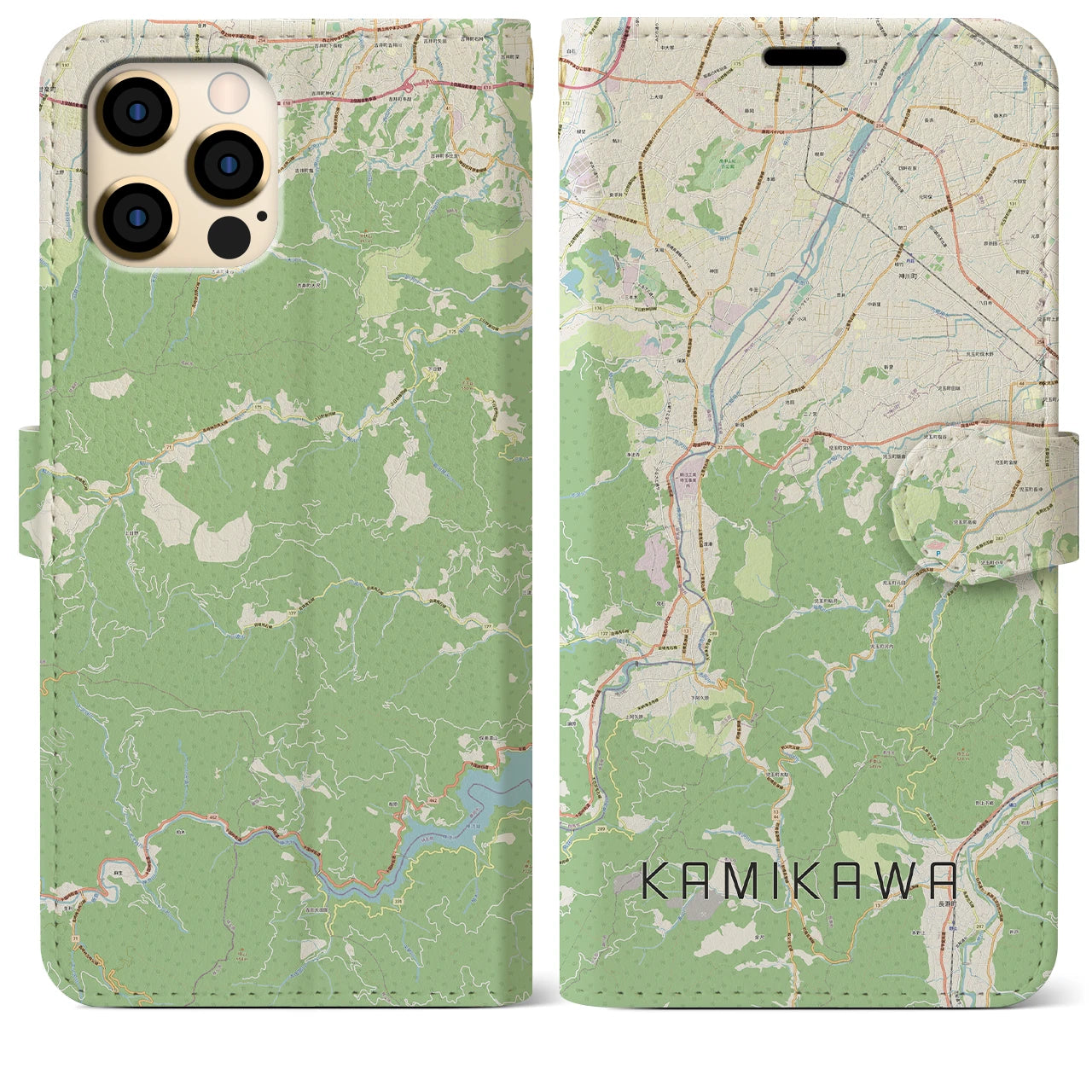 【神川】地図柄iPhoneケース（手帳両面タイプ・ナチュラル）iPhone 12 Pro Max 用