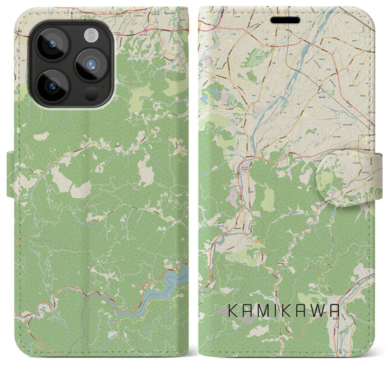 【神川】地図柄iPhoneケース（手帳両面タイプ・ナチュラル）iPhone 15 Pro Max 用