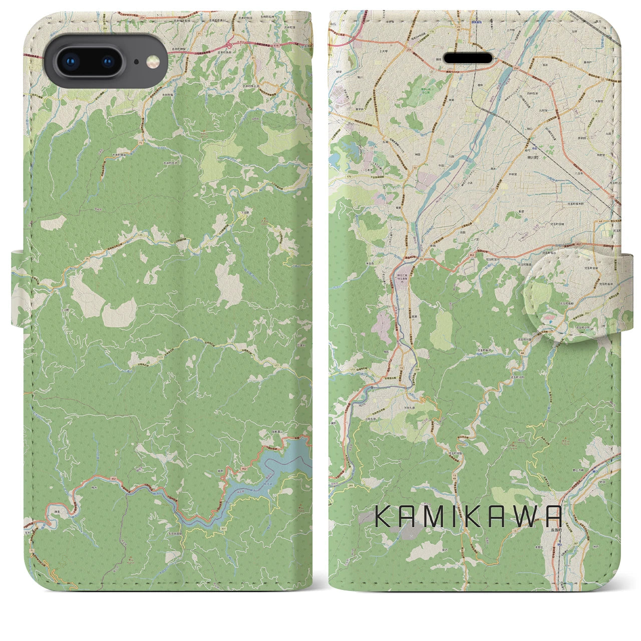 【神川】地図柄iPhoneケース（手帳両面タイプ・ナチュラル）iPhone 8Plus /7Plus / 6sPlus / 6Plus 用
