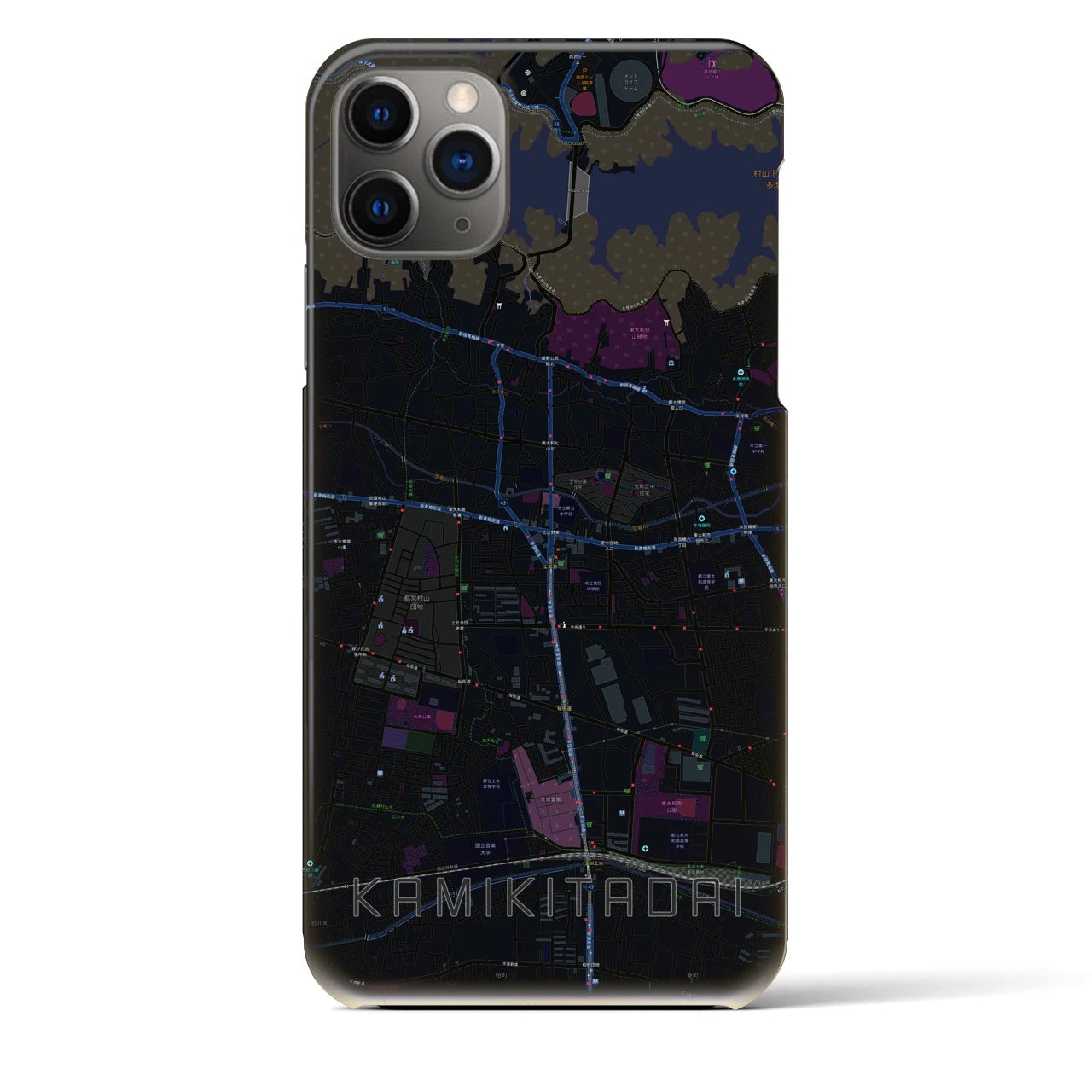 【上北台】地図柄iPhoneケース（バックカバータイプ・ブラック）iPhone 11 Pro Max 用