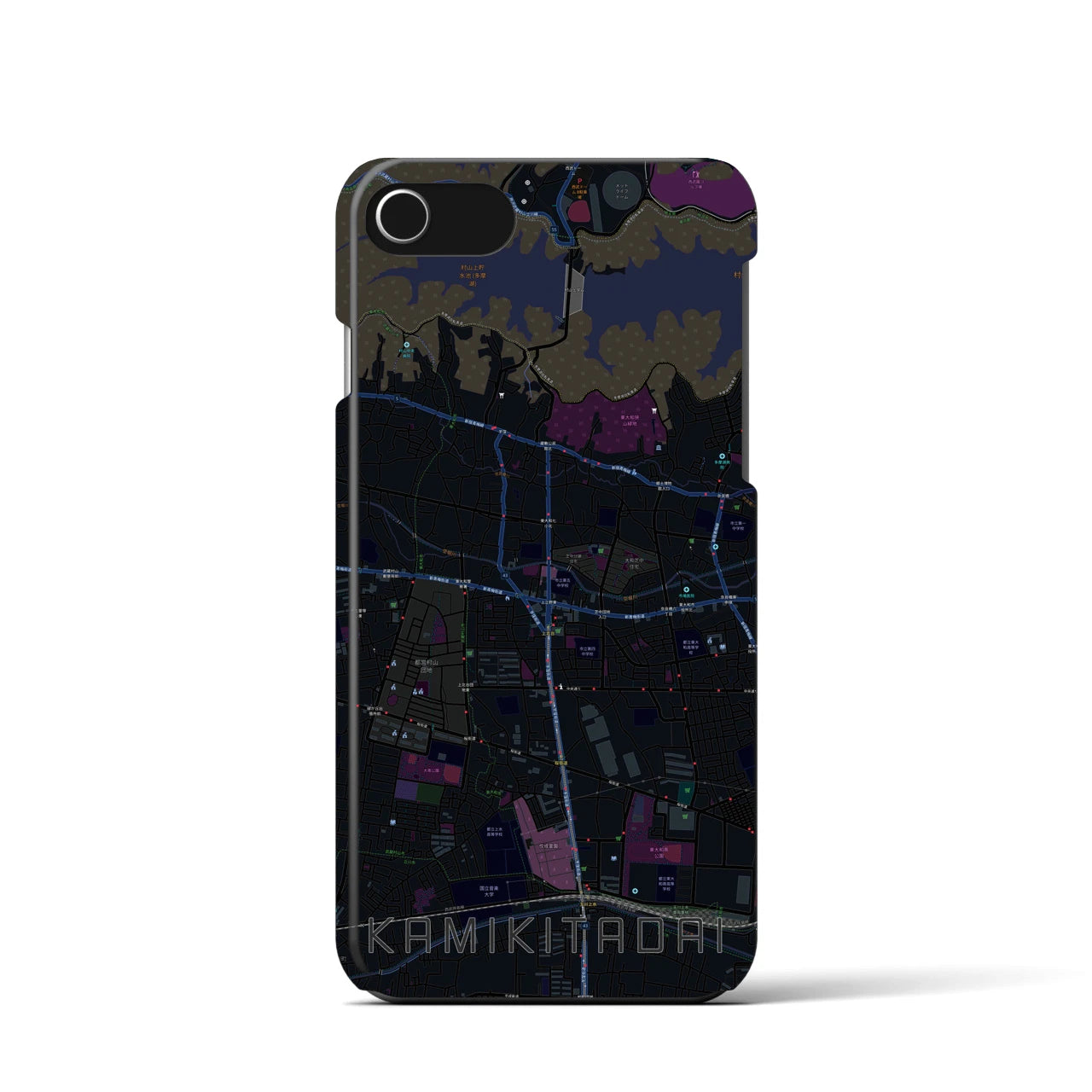 【上北台】地図柄iPhoneケース（バックカバータイプ・ブラック）iPhone SE（第3 / 第2世代） / 8 / 7 / 6s / 6 用