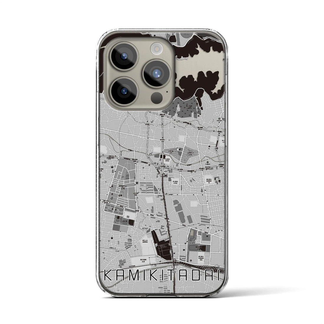【上北台】地図柄iPhoneケース（クリアタイプ・モノトーン）iPhone 15 Pro 用