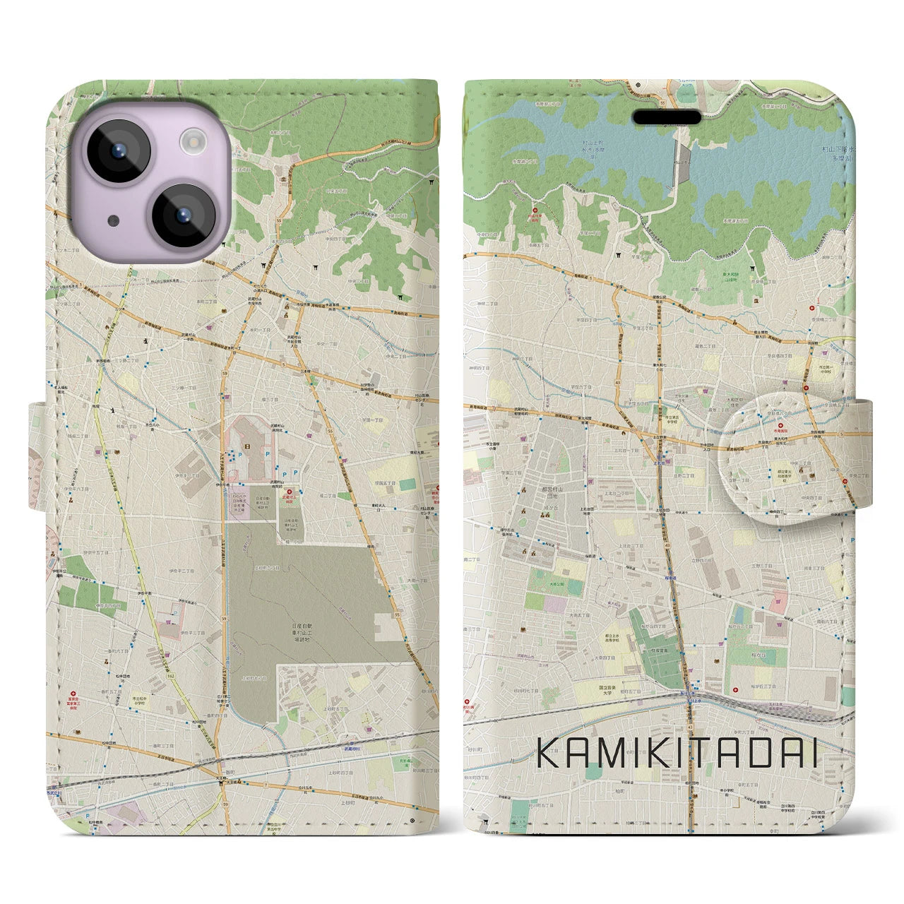 【上北台】地図柄iPhoneケース（手帳両面タイプ・ナチュラル）iPhone 14 用