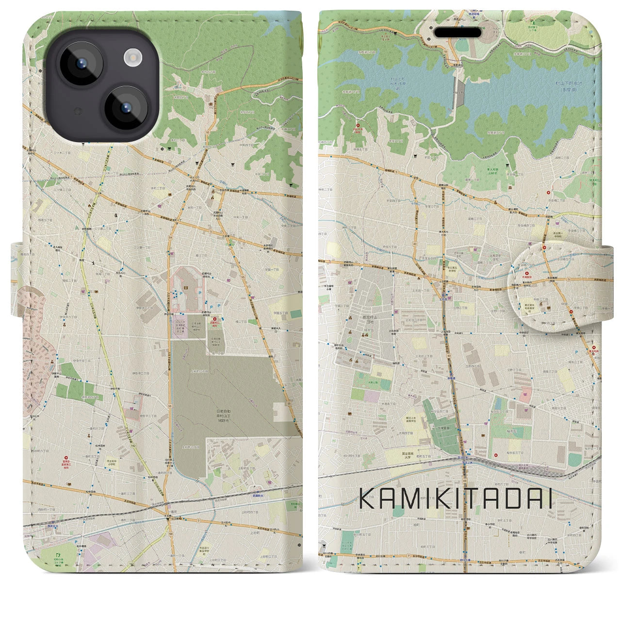 【上北台】地図柄iPhoneケース（手帳両面タイプ・ナチュラル）iPhone 14 Plus 用