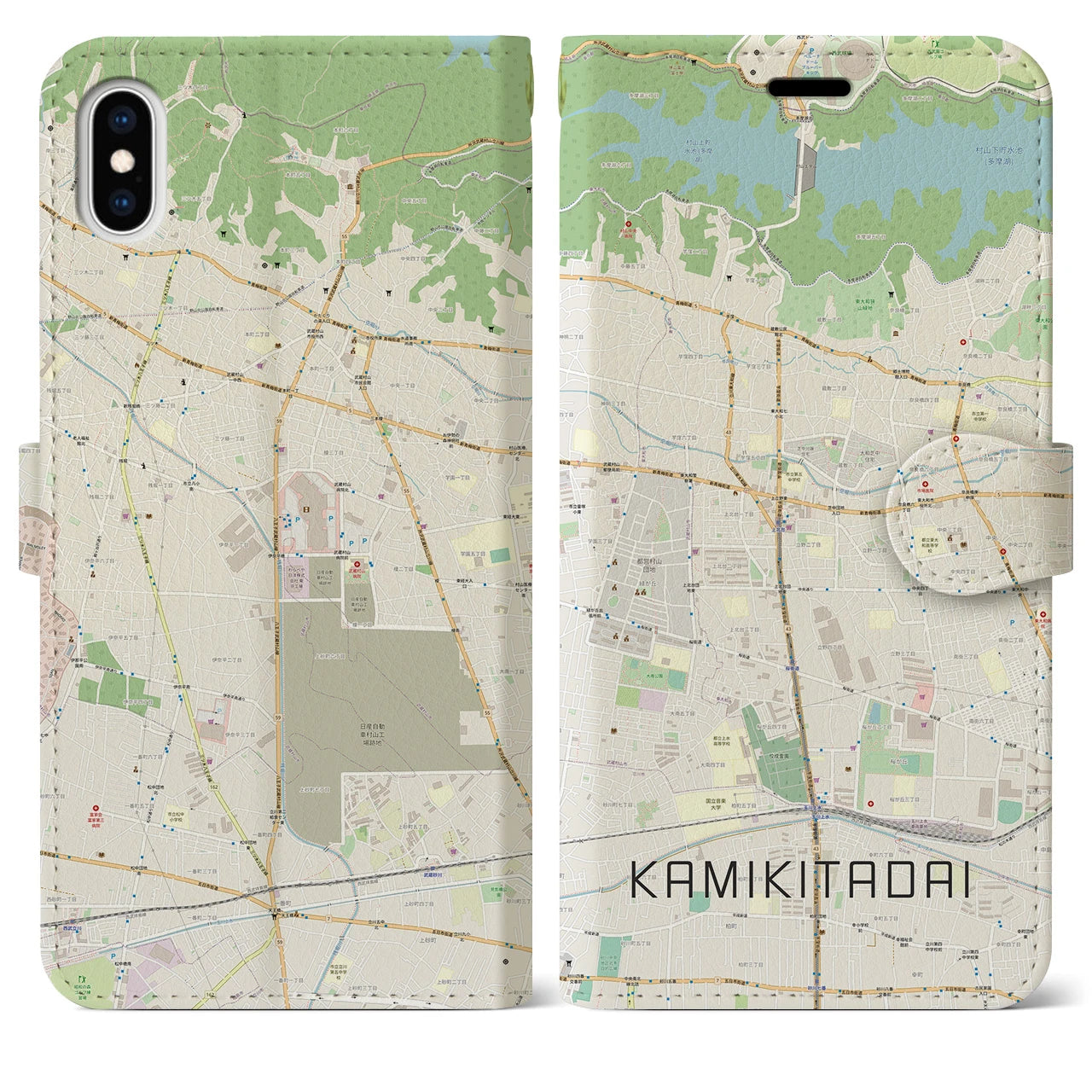 【上北台】地図柄iPhoneケース（手帳両面タイプ・ナチュラル）iPhone XS Max 用