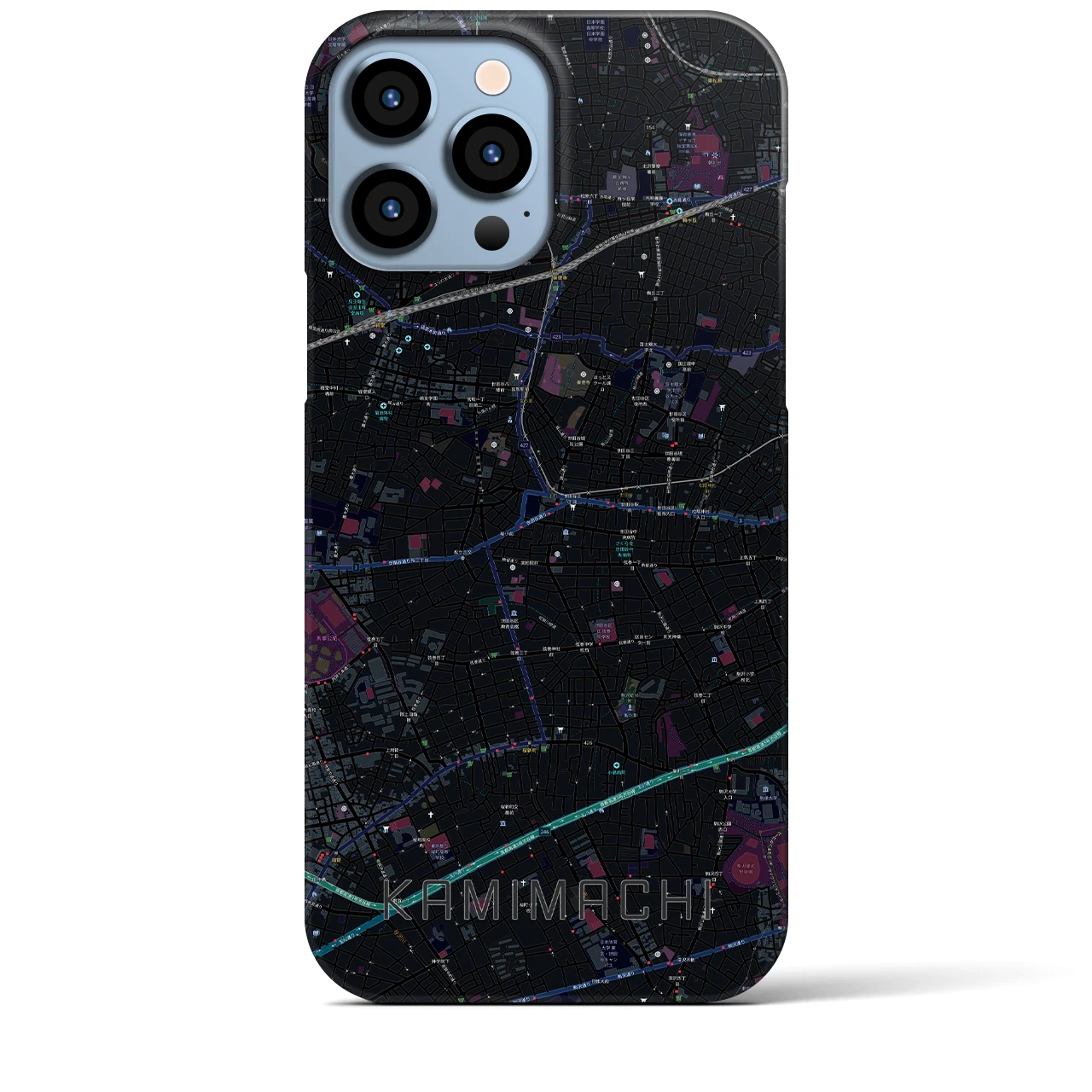 【上町】地図柄iPhoneケース（バックカバータイプ・ブラック）iPhone 13 Pro Max 用