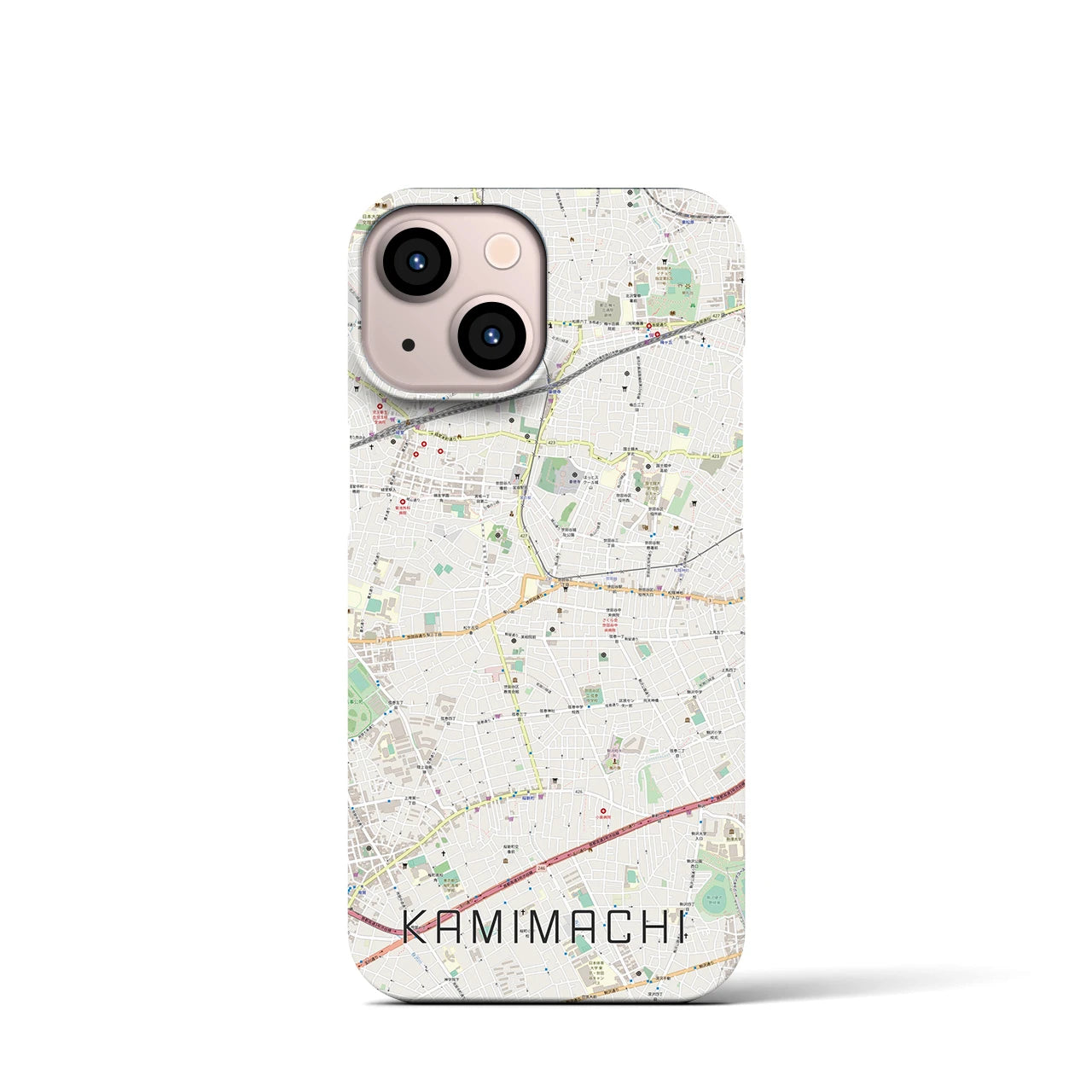 【上町】地図柄iPhoneケース（バックカバータイプ・ナチュラル）iPhone 13 mini 用