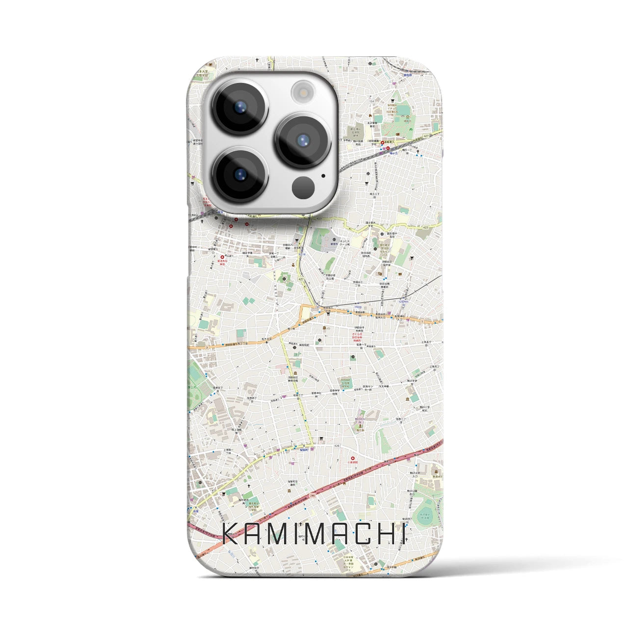 【上町】地図柄iPhoneケース（バックカバータイプ・ナチュラル）iPhone 14 Pro 用