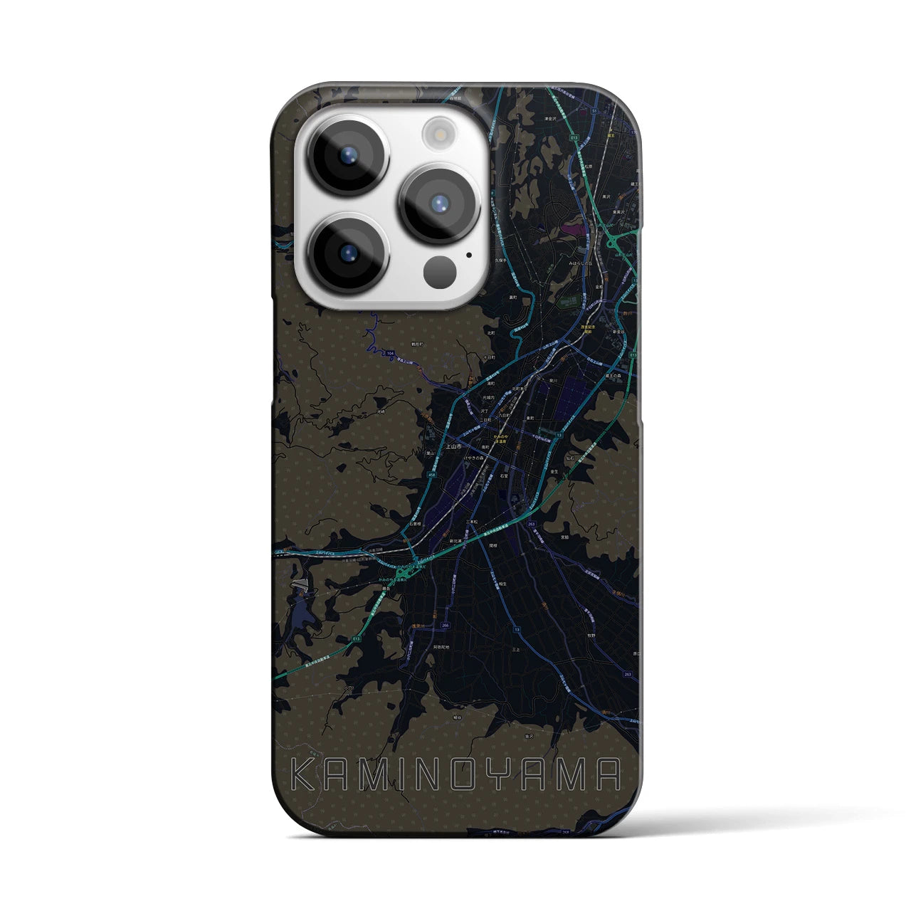 【上山】地図柄iPhoneケース（バックカバータイプ・ブラック）iPhone 14 Pro 用