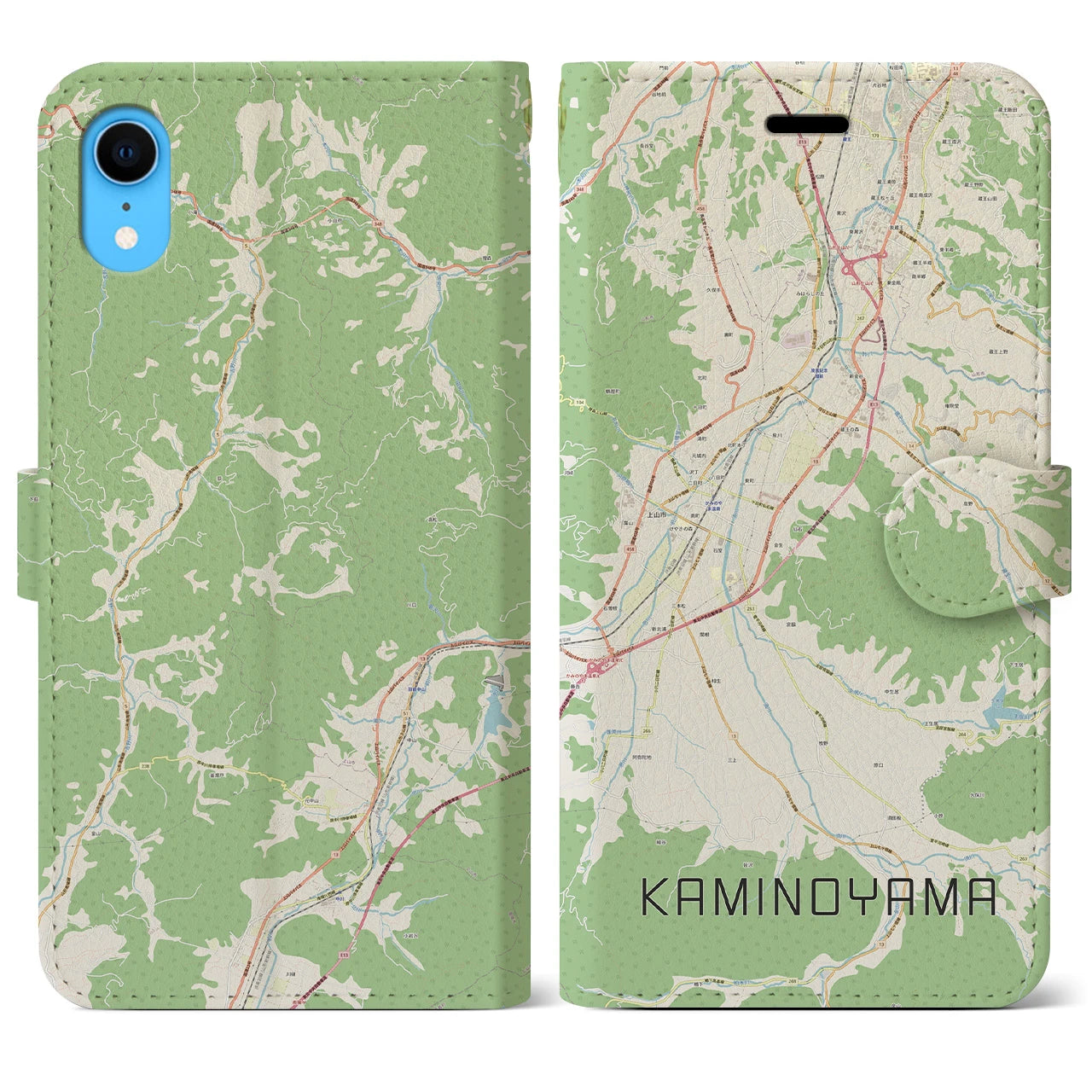【上山】地図柄iPhoneケース（手帳両面タイプ・ナチュラル）iPhone XR 用