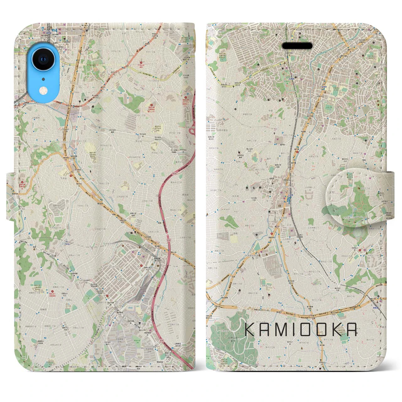 【上大岡】地図柄iPhoneケース（手帳両面タイプ・ナチュラル）iPhone XR 用