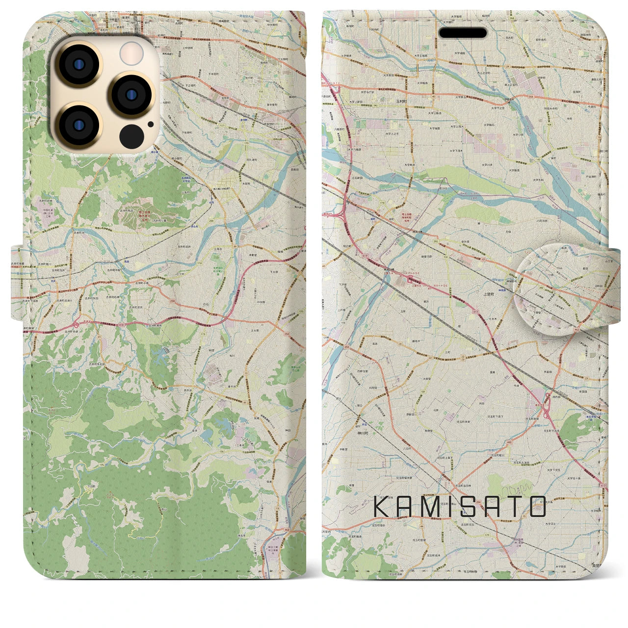 【上里】地図柄iPhoneケース（手帳両面タイプ・ナチュラル）iPhone 12 Pro Max 用