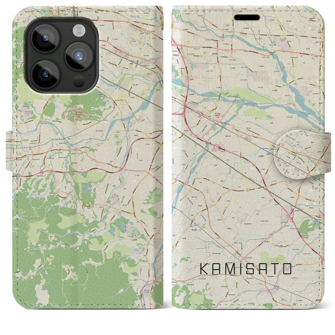 【上里】地図柄iPhoneケース（手帳両面タイプ・ナチュラル）iPhone 15 Pro Max 用