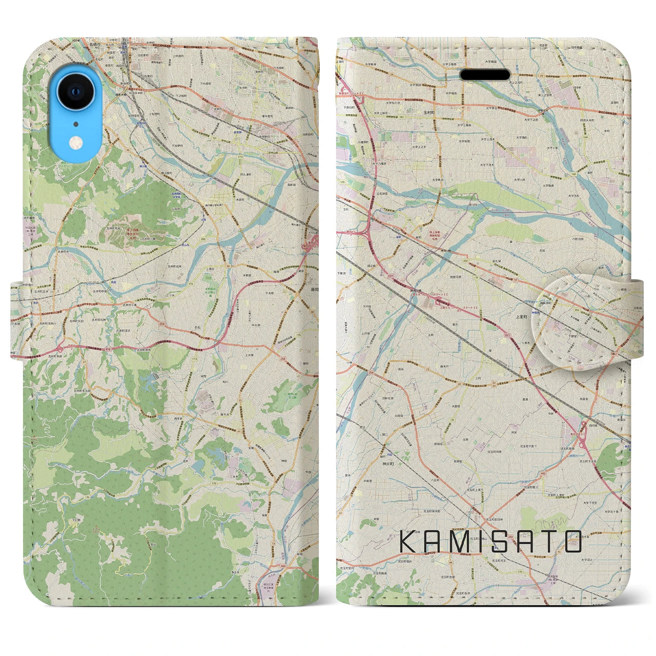 【上里】地図柄iPhoneケース（手帳両面タイプ・ナチュラル）iPhone XR 用