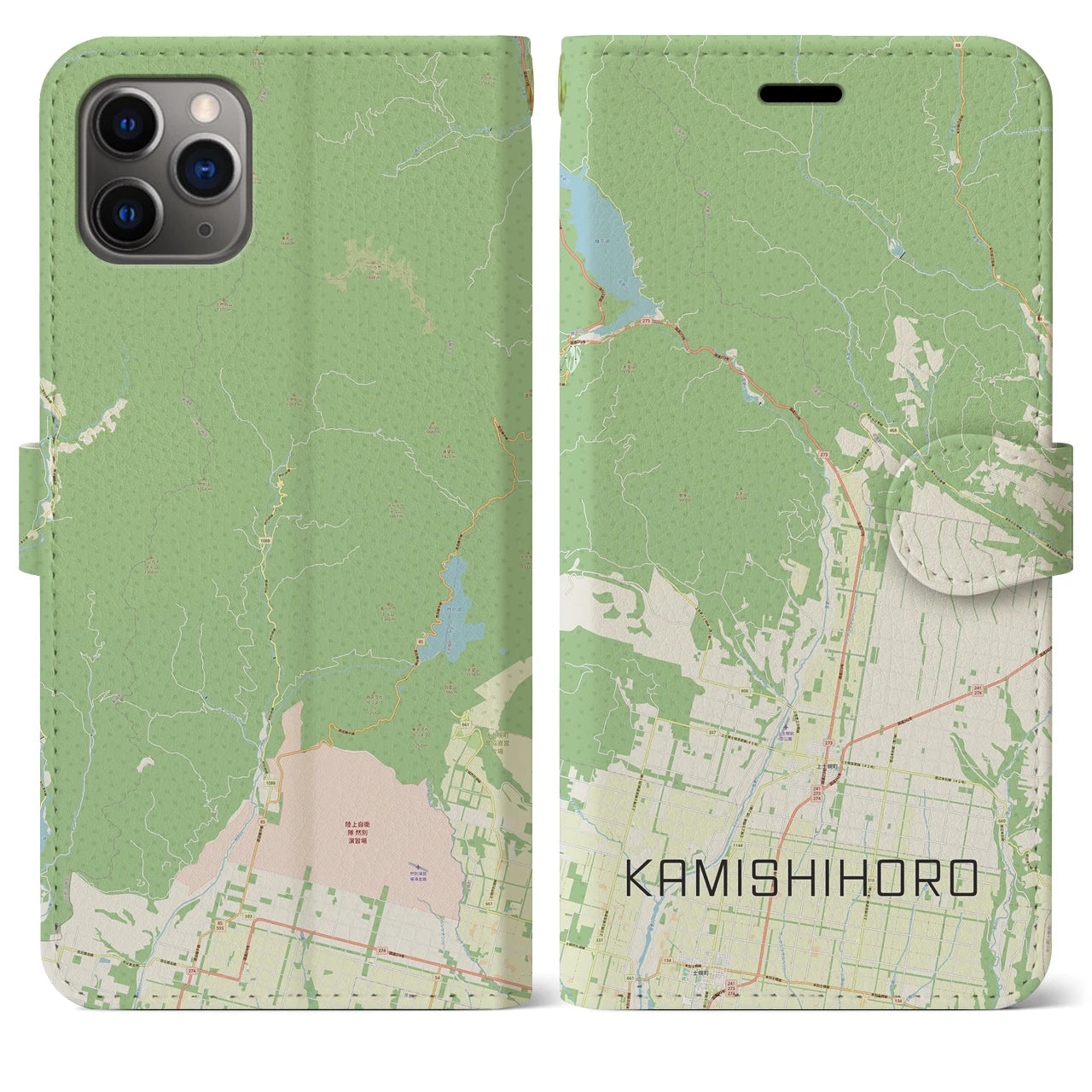 【上士幌】地図柄iPhoneケース（手帳両面タイプ・ナチュラル）iPhone 11 Pro Max 用
