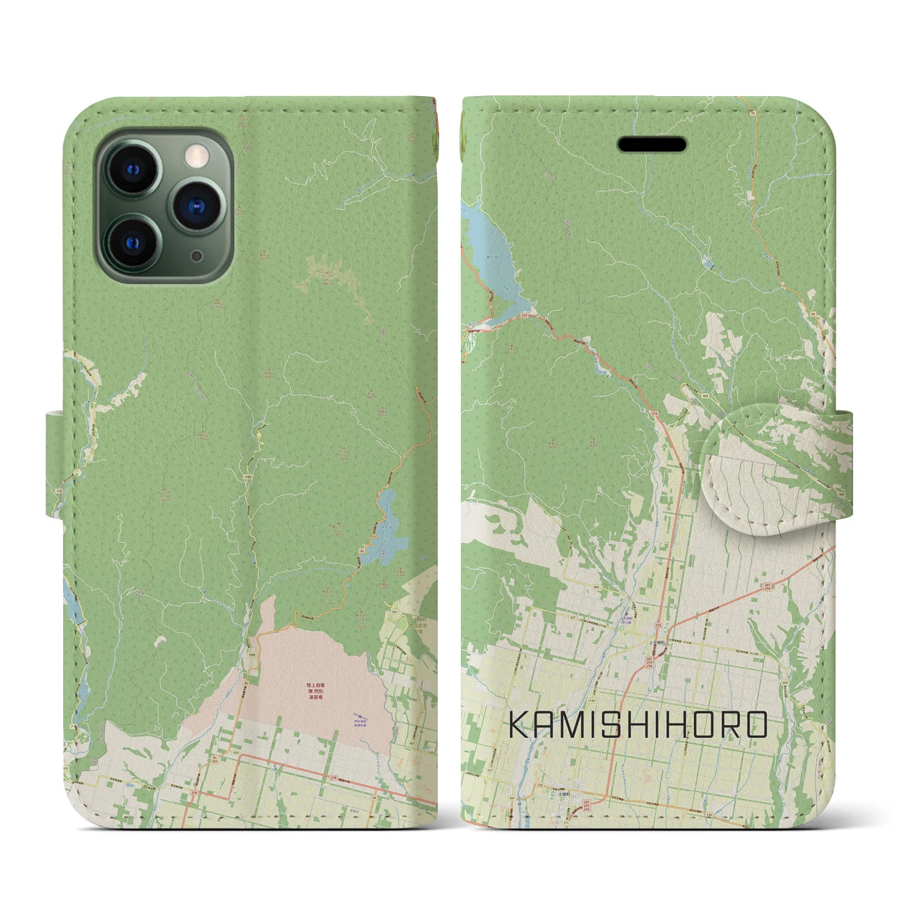 【上士幌】地図柄iPhoneケース（手帳両面タイプ・ナチュラル）iPhone 11 Pro 用