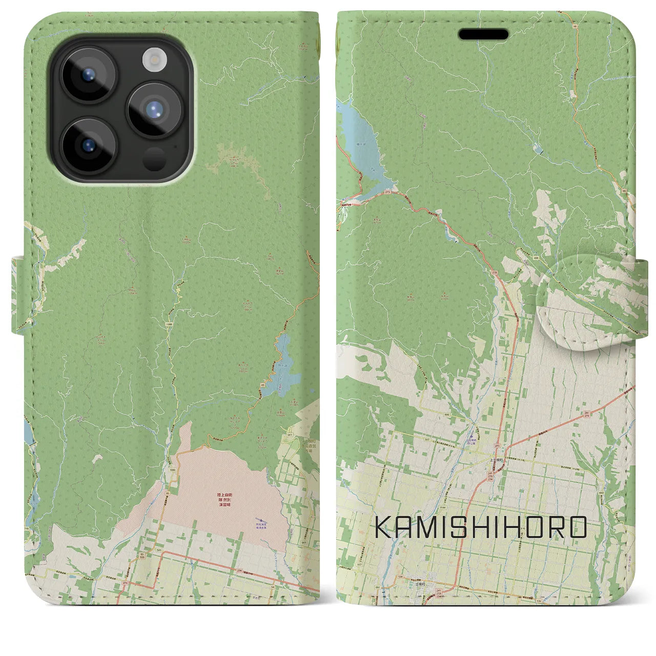 【上士幌】地図柄iPhoneケース（手帳両面タイプ・ナチュラル）iPhone 15 Pro Max 用