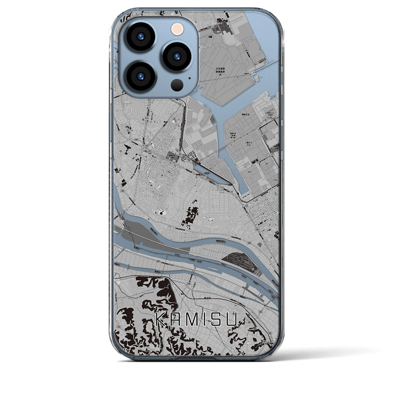 【神栖】地図柄iPhoneケース（クリアタイプ・モノトーン）iPhone 13 Pro Max 用