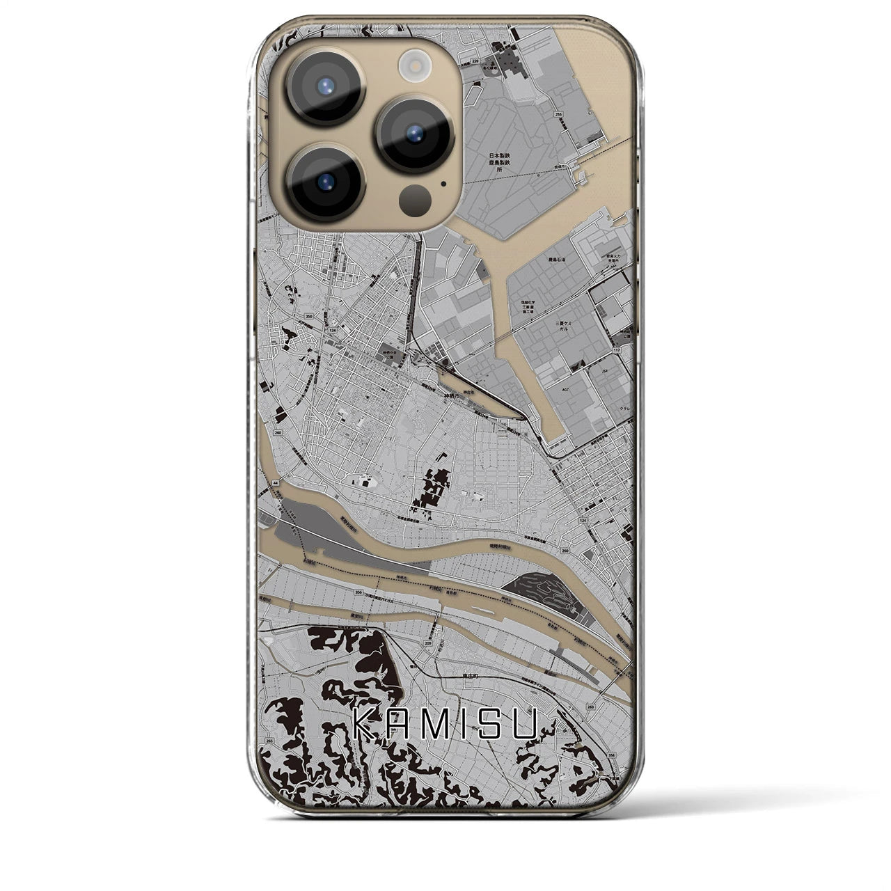 【神栖】地図柄iPhoneケース（クリアタイプ・モノトーン）iPhone 14 Pro Max 用