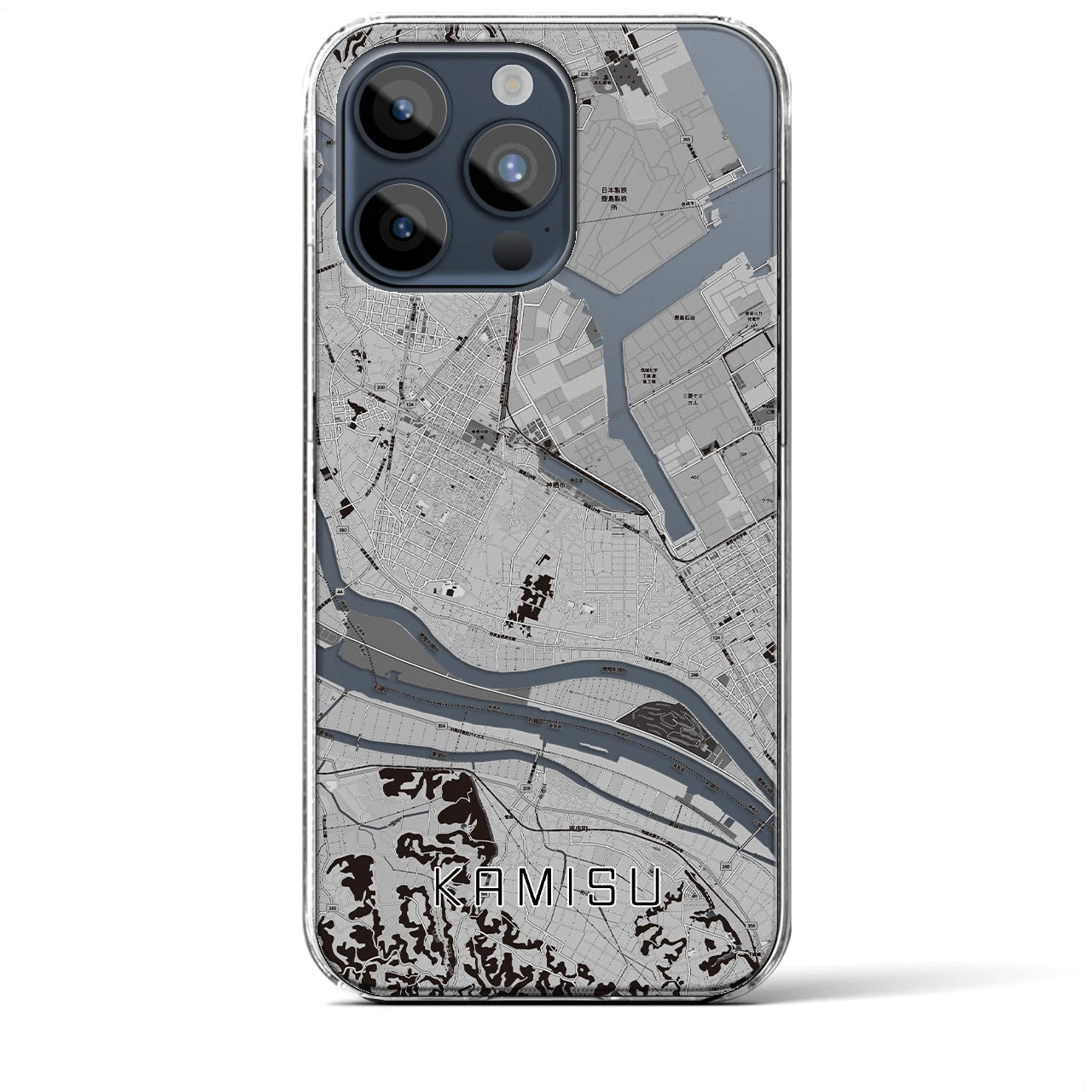 【神栖】地図柄iPhoneケース（クリアタイプ・モノトーン）iPhone 15 Pro Max 用