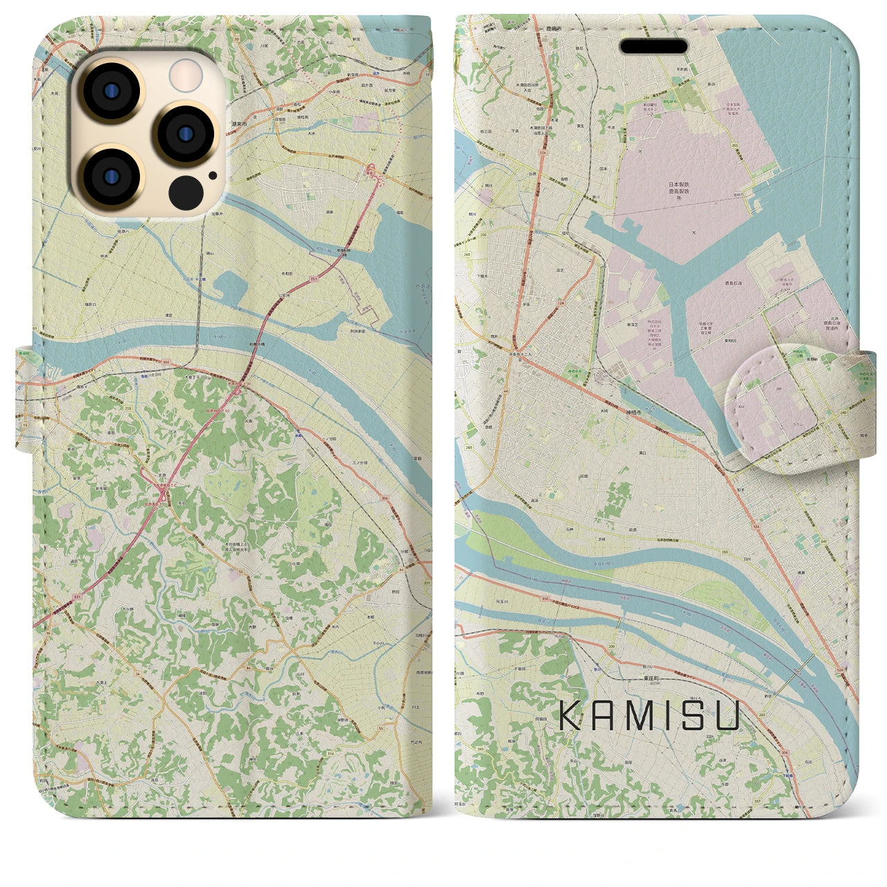 【神栖】地図柄iPhoneケース（手帳両面タイプ・ナチュラル）iPhone 12 Pro Max 用